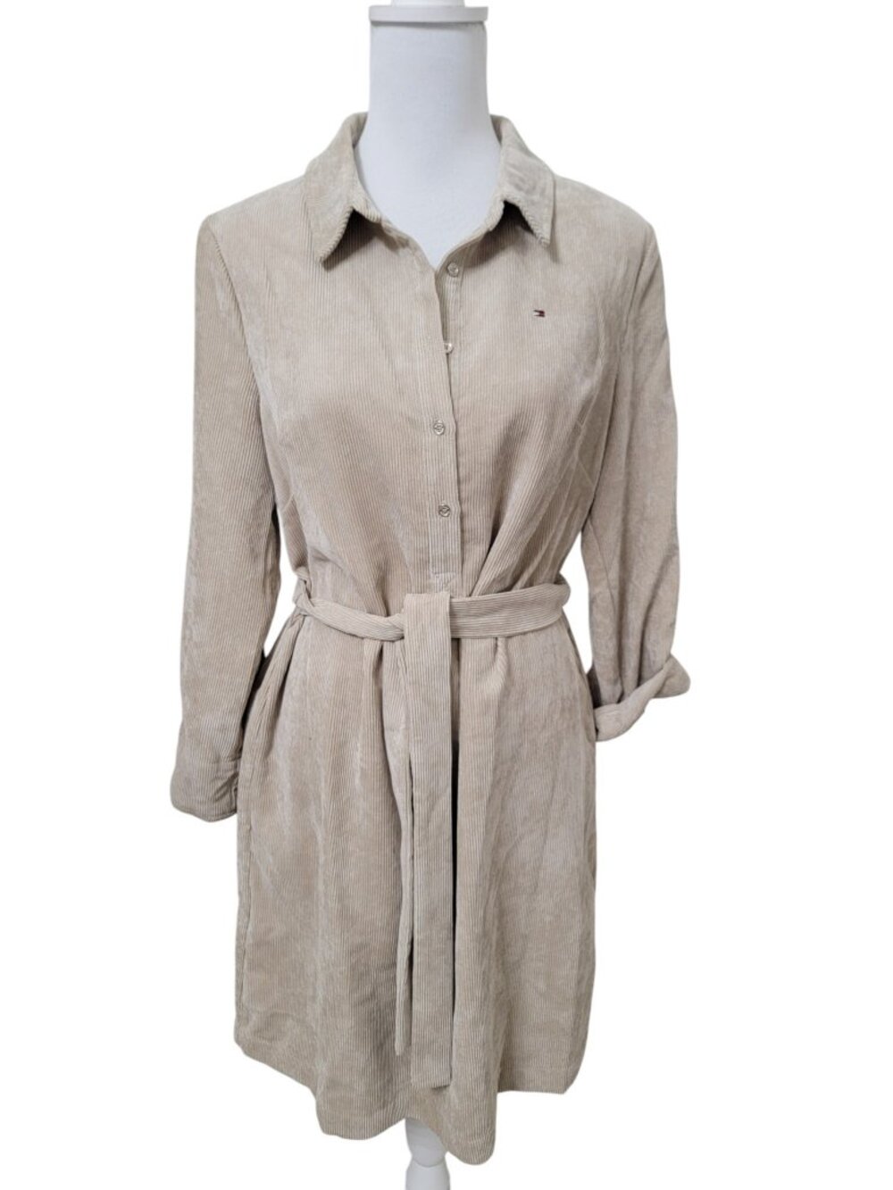 Tommy Hilfiger Size 8 Beige Fine Wale Corduroy Shirt Dress